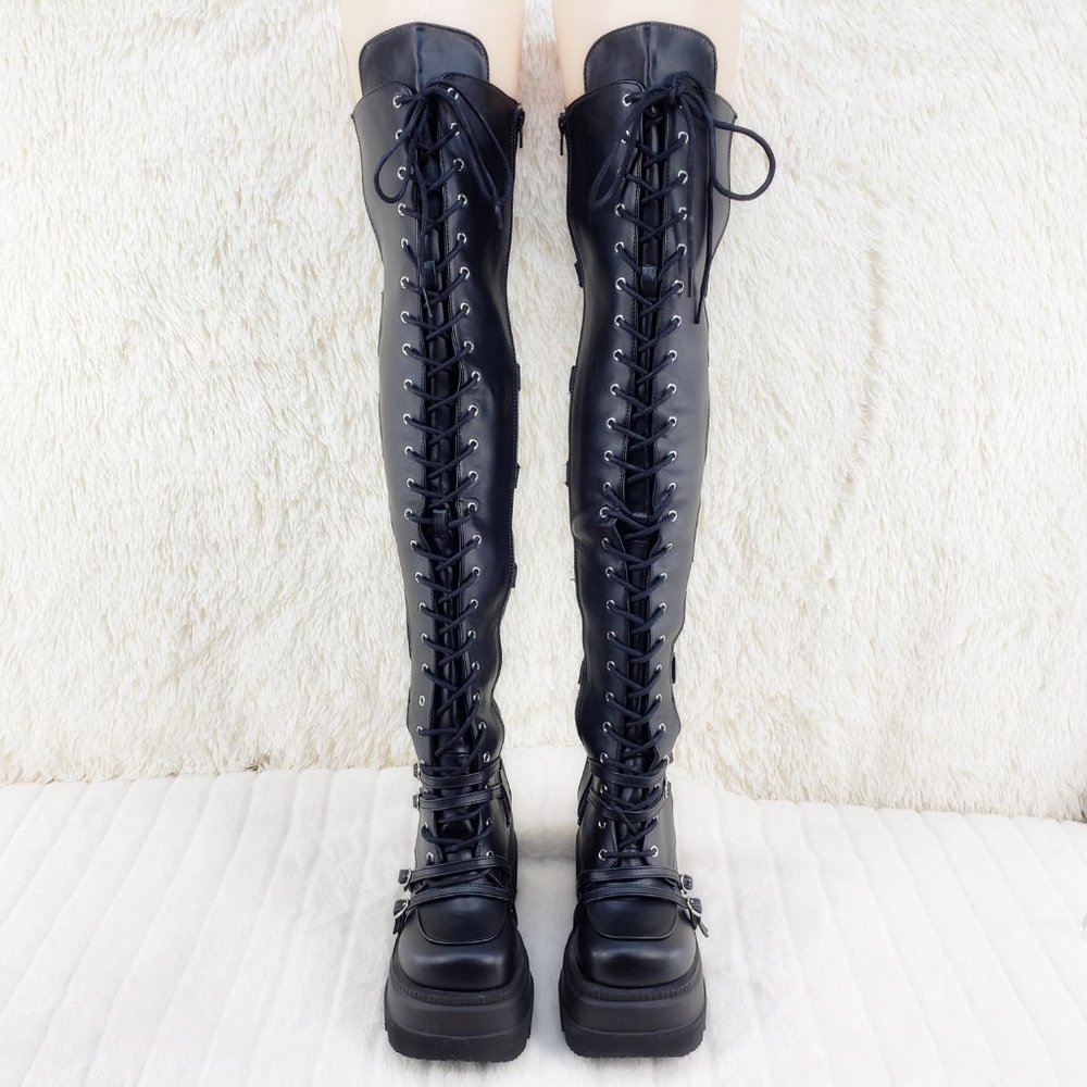 Thigh High Platform Goth Punk Rock Boots Shaker Stomper - Picture 4 of 17